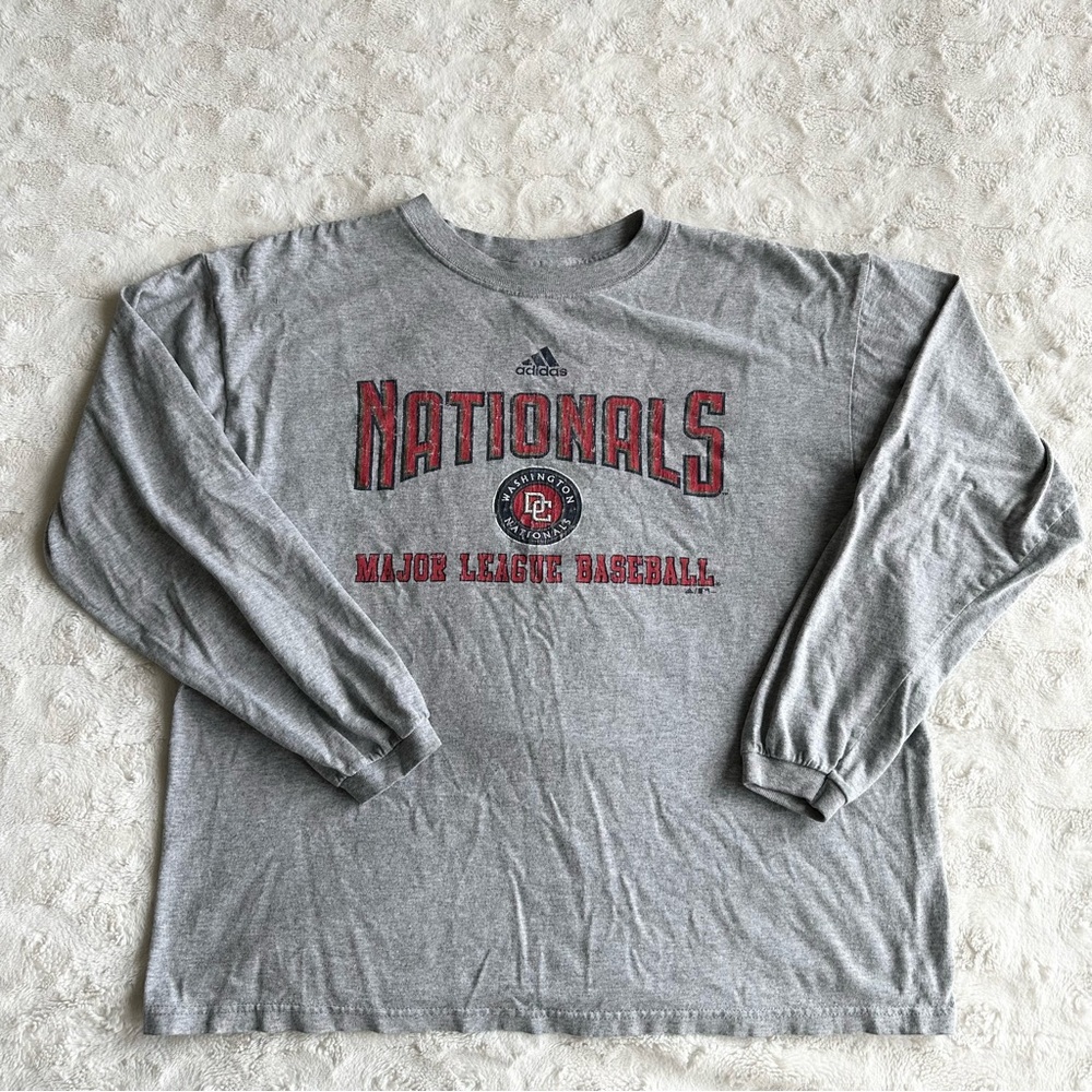 Vintage Washington Nationals Shirt Tee Mens Medium Gray Adidas DC Spell Out MLB - Picture 2 of 12